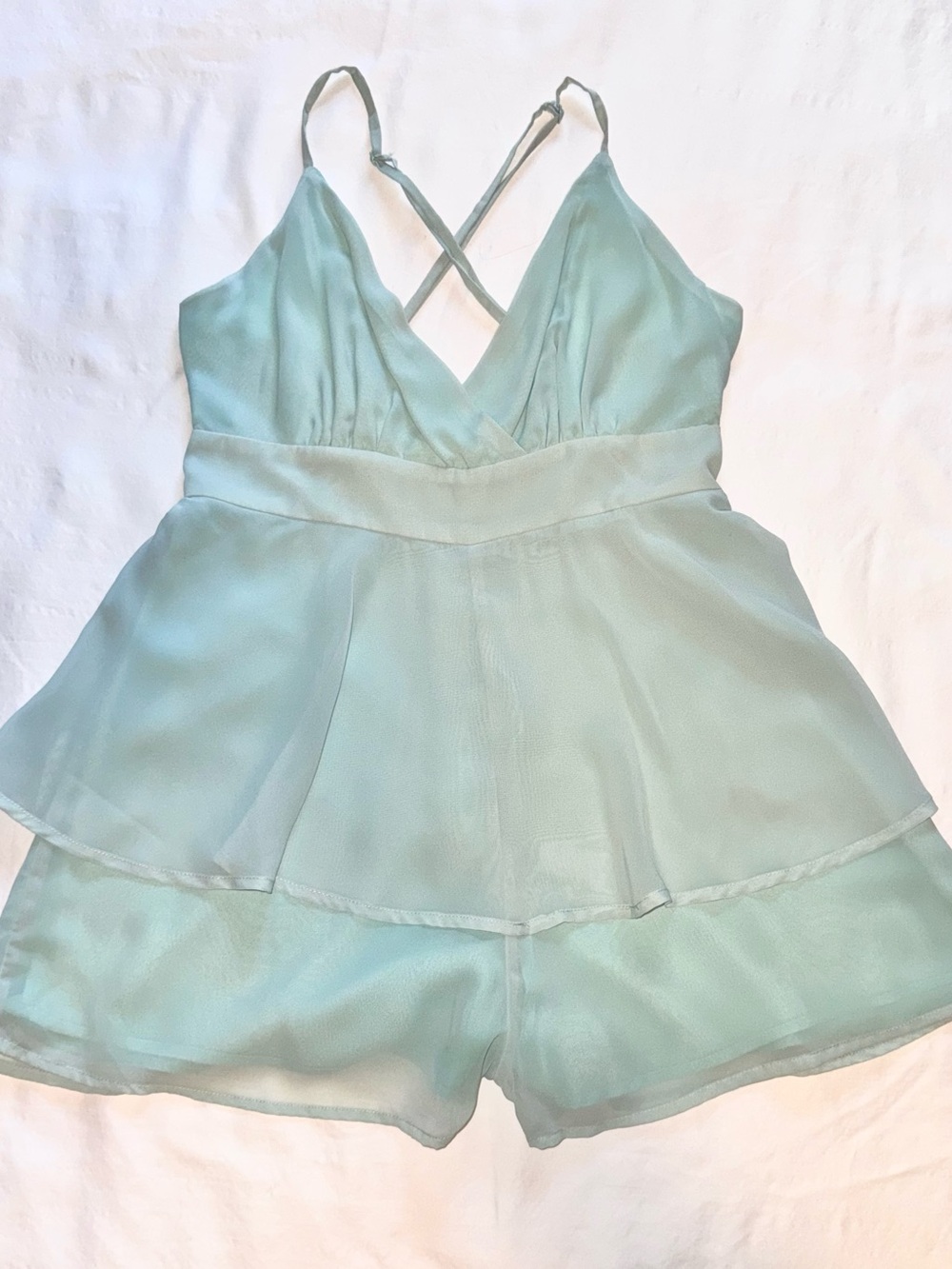 Blue Blush - Soft Mint, Layered Sheer Romper